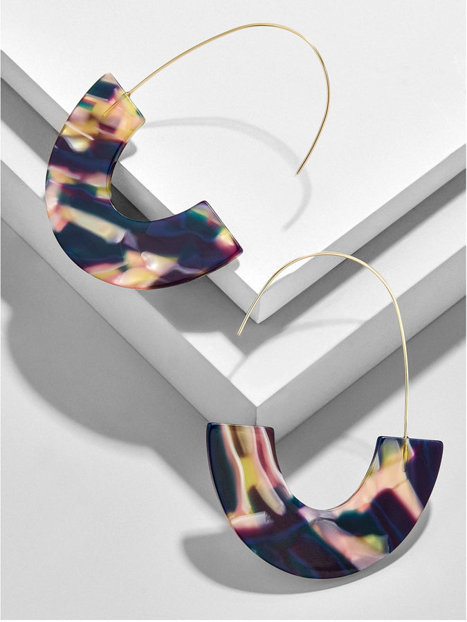 Colorful Celluloid Hook Hoop Earrings by DOBBI, showcasing vibrant hues and a stylish design, perfect for summer wear.