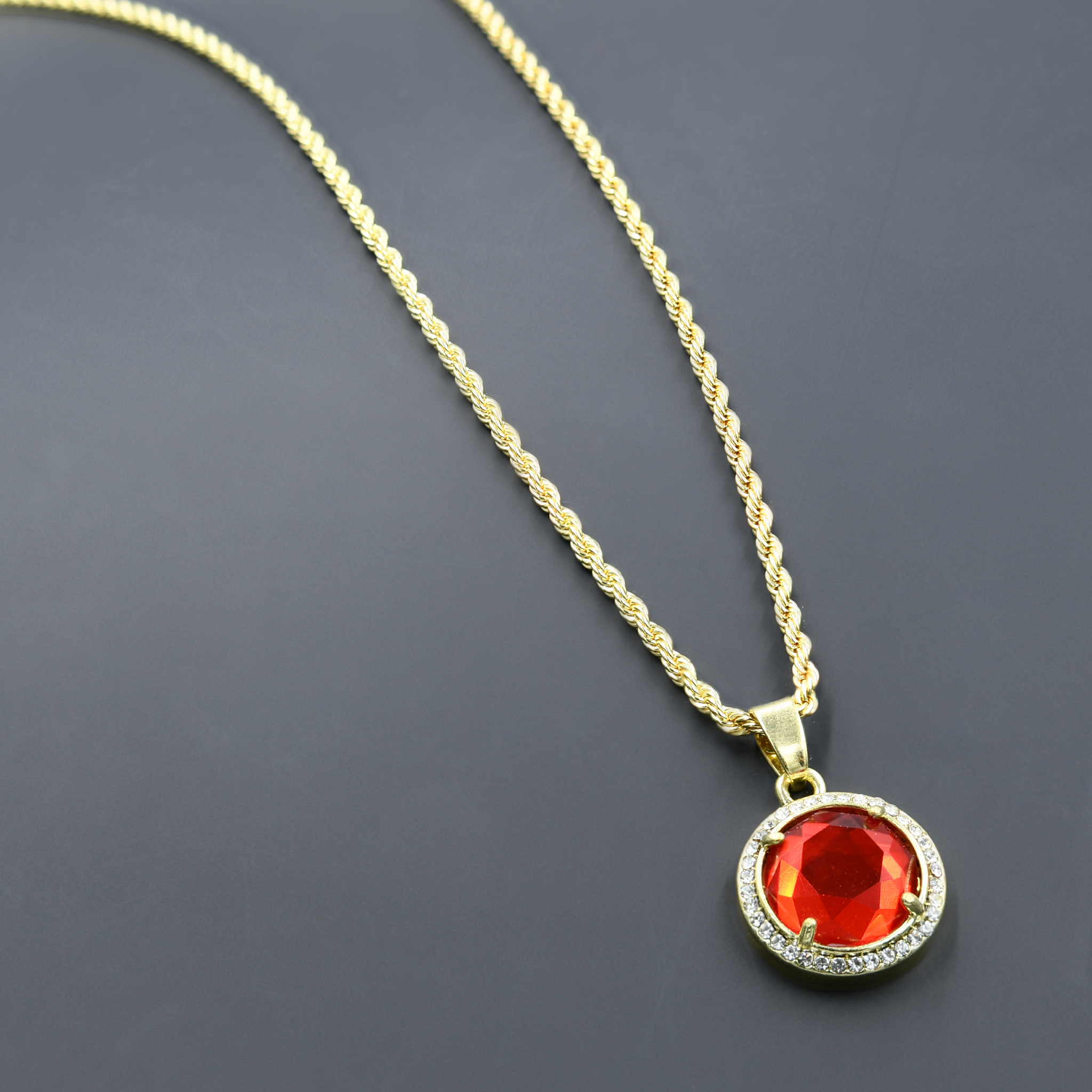 CHAIN AND CHARM - D92202 featuring a crystal-studded pendant on a 24'' rope chain, perfect for hip-hop fashion.