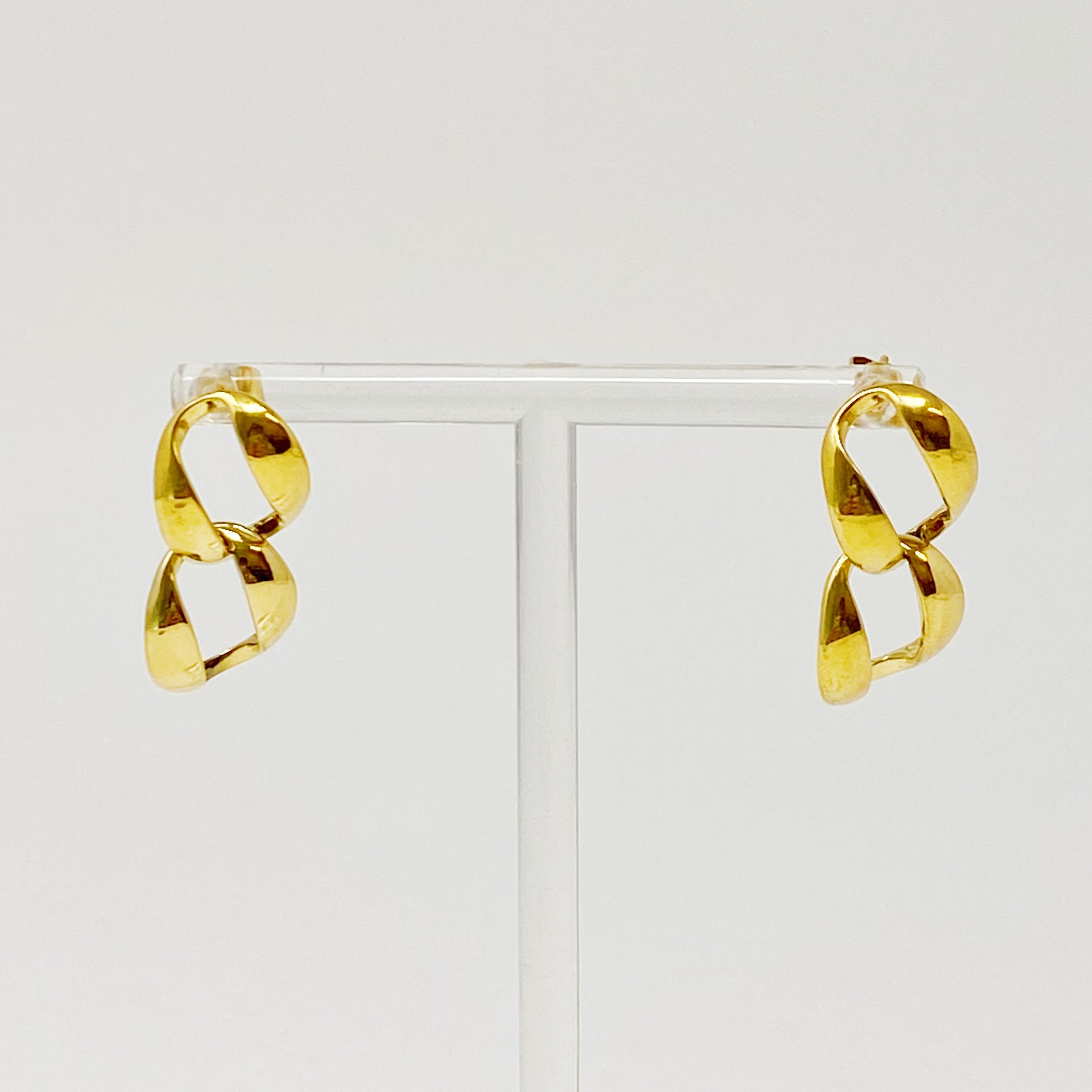 Stylish Chain Drop Earrings featuring two linked chains in gold plated stainless steel.