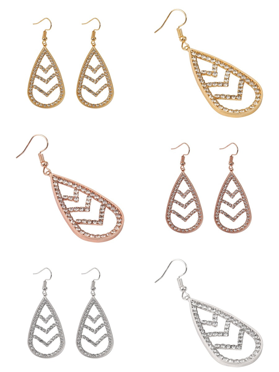 Chevron Teardrop Fish Hook Drop Dangle Earrings featuring rhinestones and a stylish design, perfect for summer occasions.