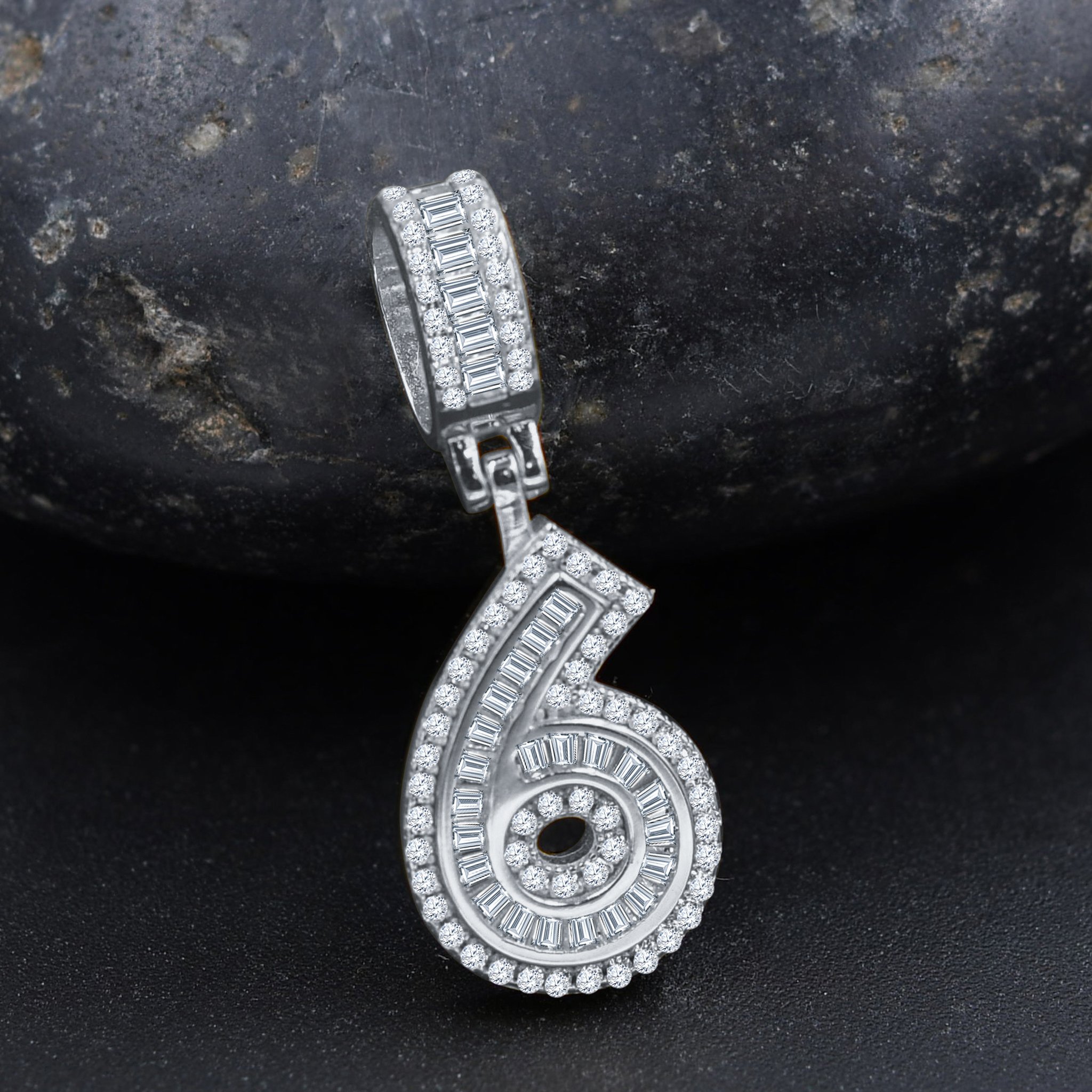 CIPHER Sterling Silver Numeric Pendant with CZ, showcasing a shiny silver finish and sparkling cubic zirconia stones, ideal for sports enthusiasts.
