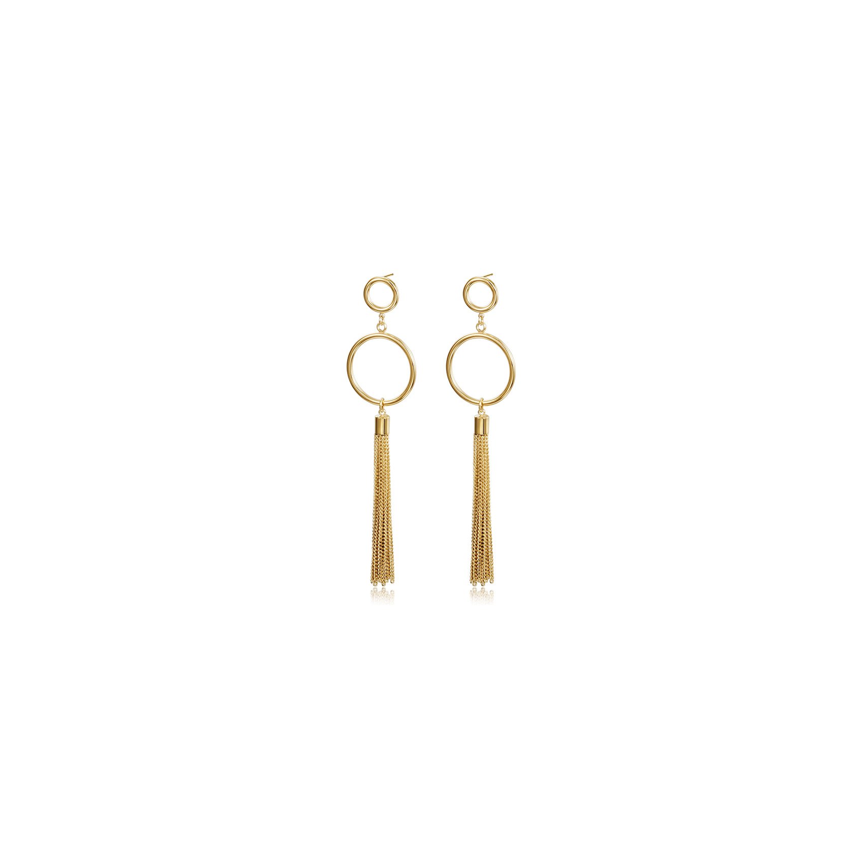 Elegant Circle Long Chain Earrings made of surgical stainless steel with gold plating, showcasing a modern design.