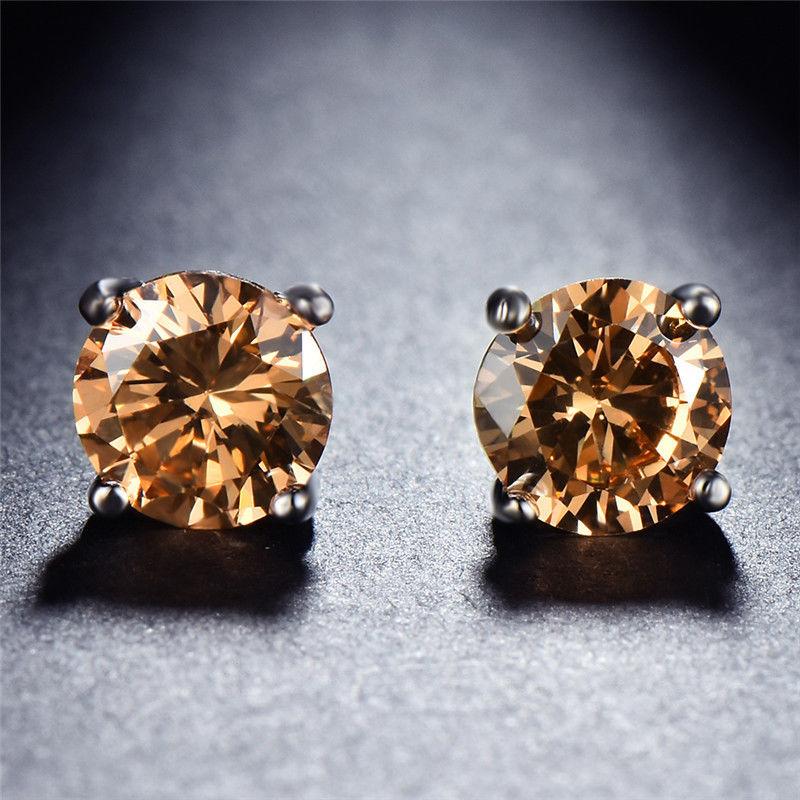 Elegant 7mm citrine stud earrings embellished with crystals, set in 18K white gold, showcasing a luxurious design.