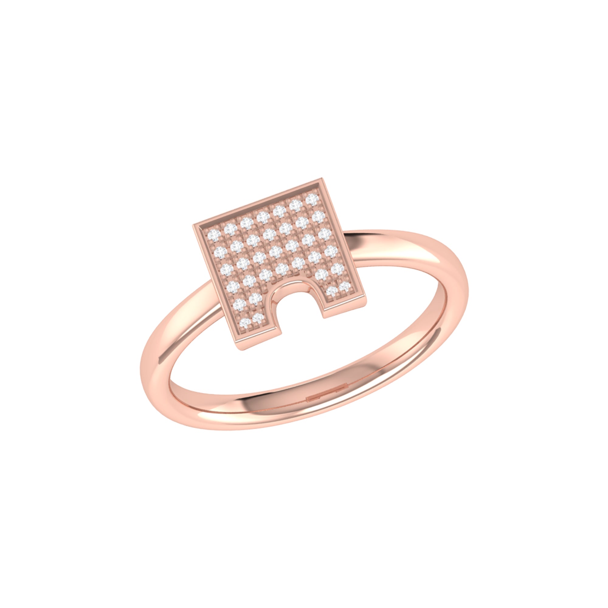City Arches Square Diamond Ring in 14K Rose Gold Vermeil, featuring genuine diamonds set in a micro pave design on a sterling silver base.