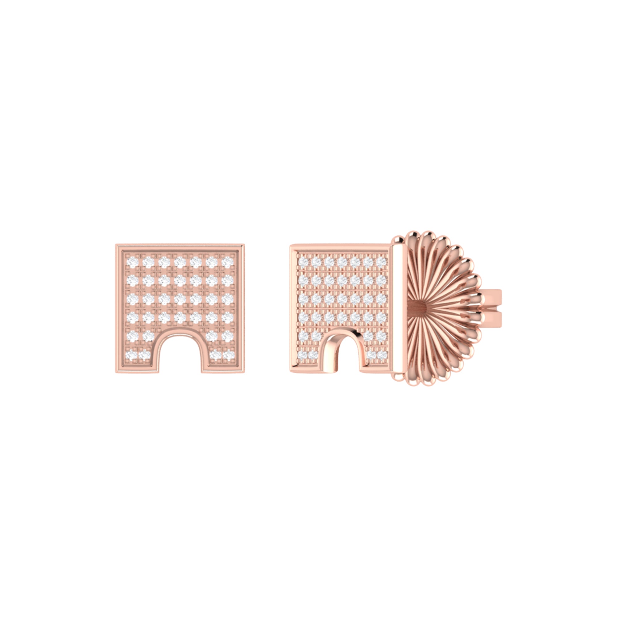 City Arches Square Diamond Stud Earrings in 14K Rose Gold Vermeil, featuring genuine diamonds set in a micro pave design.