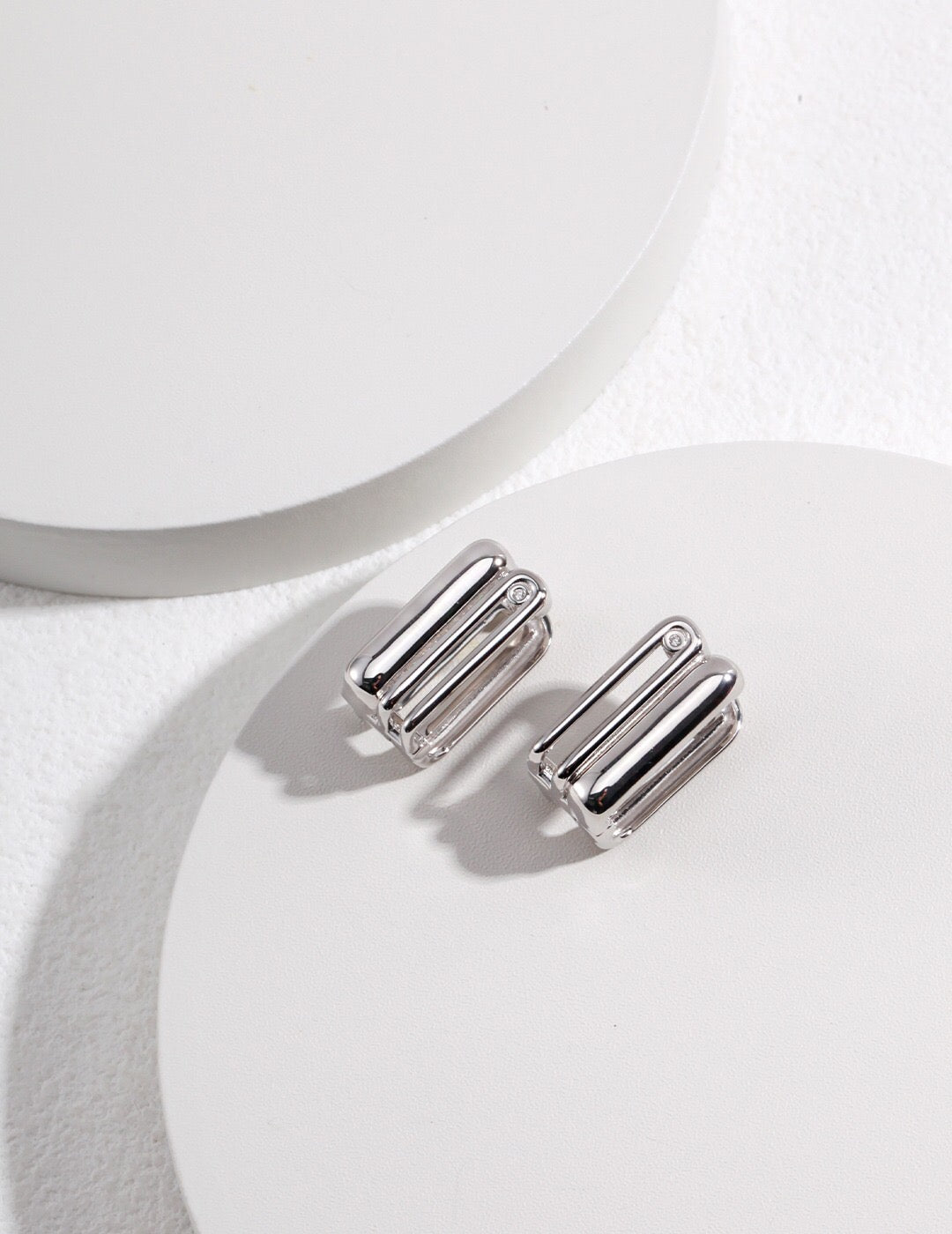 Classic and Simple Rectangular Clip Earrings made of sterling silver and gold vermeil, showcasing a sleek and elegant design.