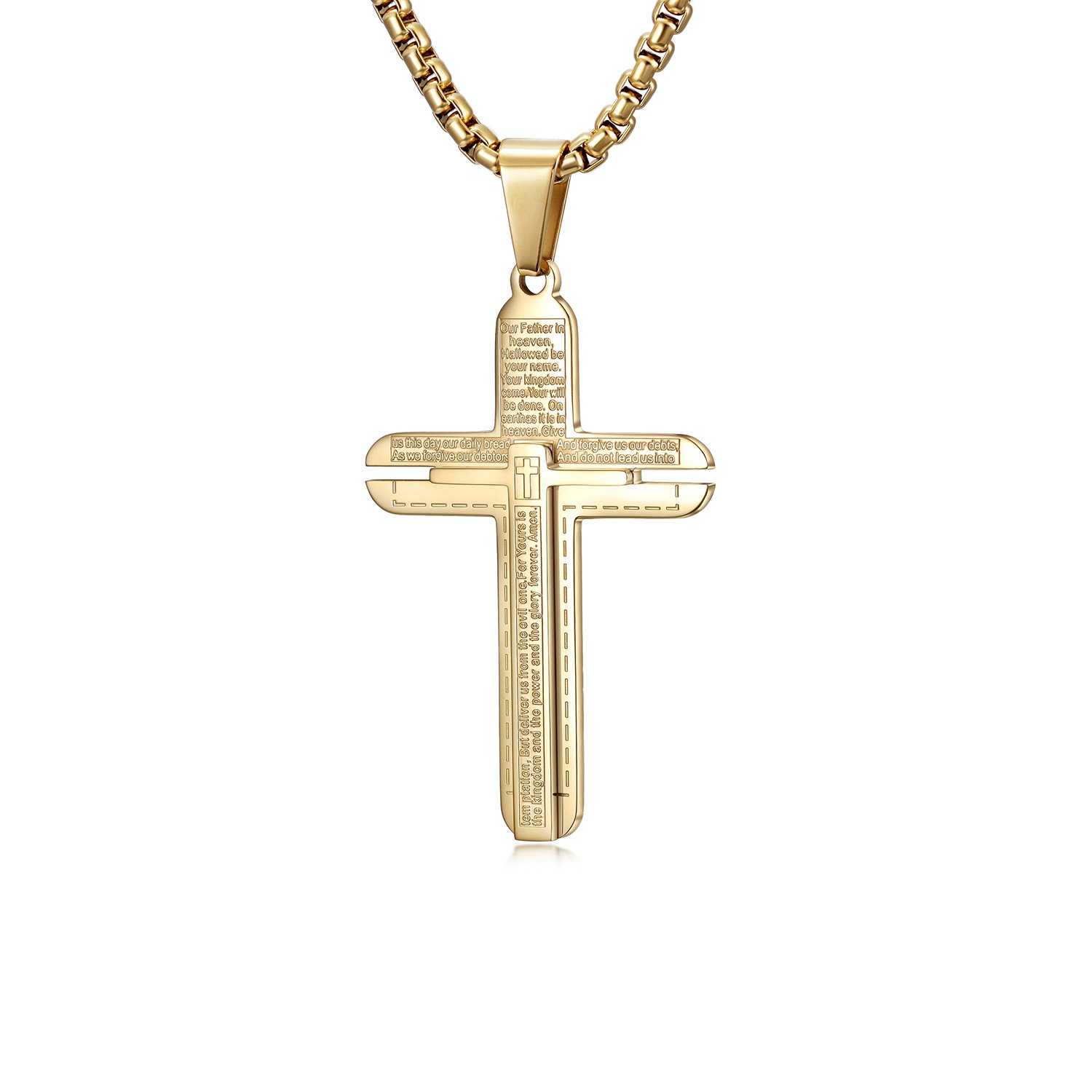 Classic Cross Pendant Necklace made of 316L surgical stainless steel with 14K gold plating, showcasing its elegant design.