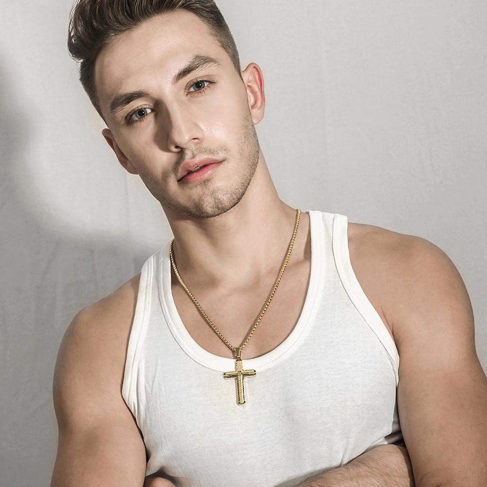 Classic Cross Pendant Necklace made of 316L surgical stainless steel with 14K gold plating, showcasing its elegant design.