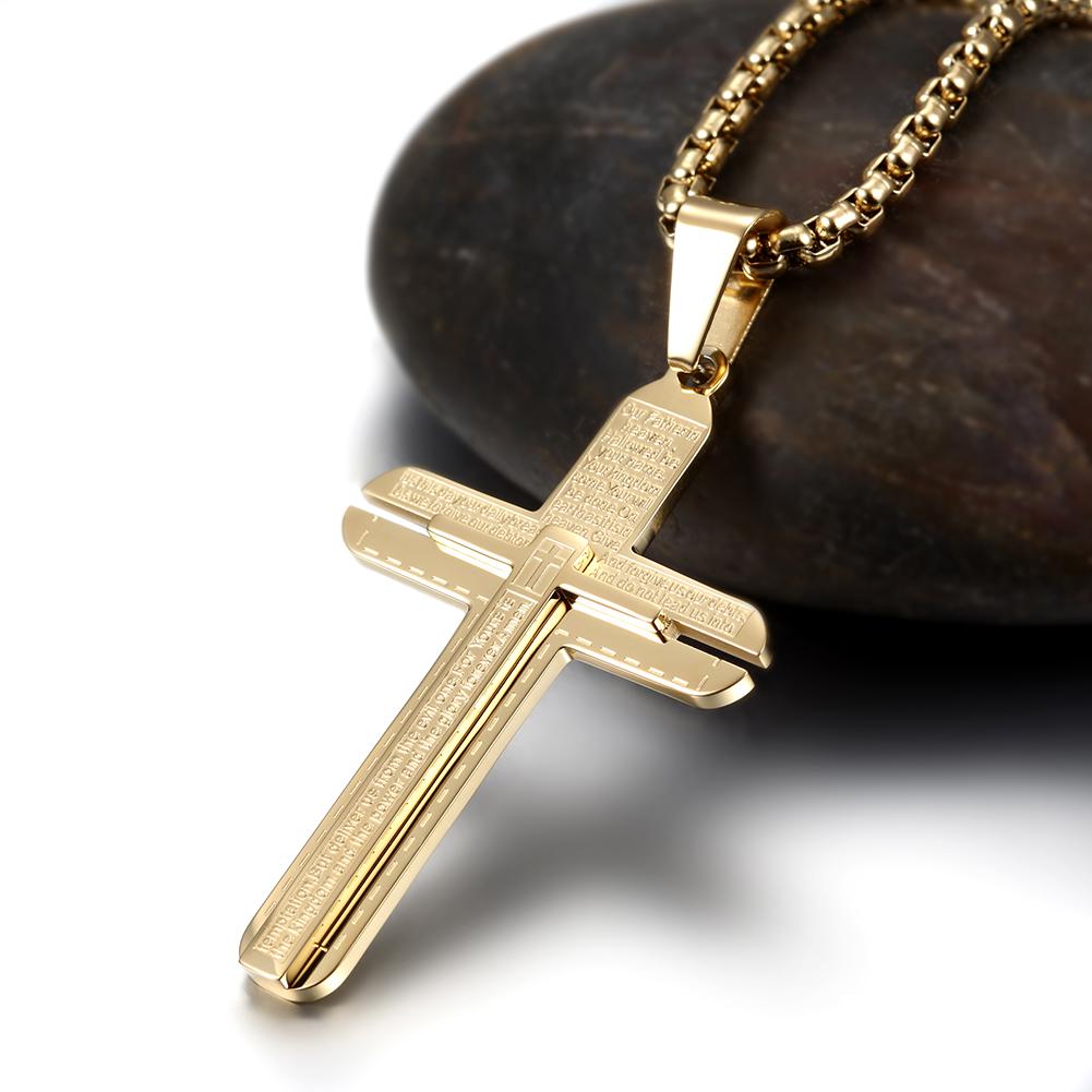 Classic Cross Pendant Necklace made of 316L surgical stainless steel with 14K gold plating, showcasing its elegant design.