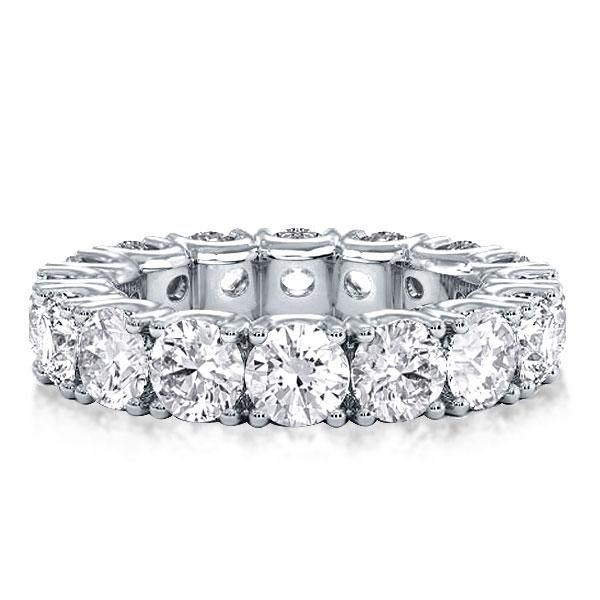 Classic Eternity Round Cut Women's Wedding Band made of sterling silver with white gold surface and white sapphires, showcasing elegance and durability.