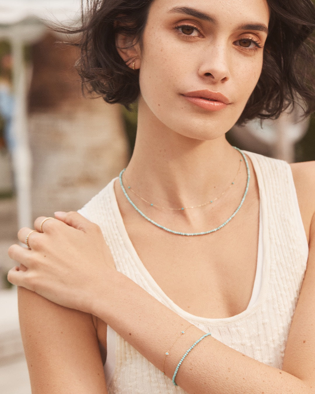 A beautiful Classic Five Turquoise Bracelet featuring five vibrant turquoise stones set in an elegant design.