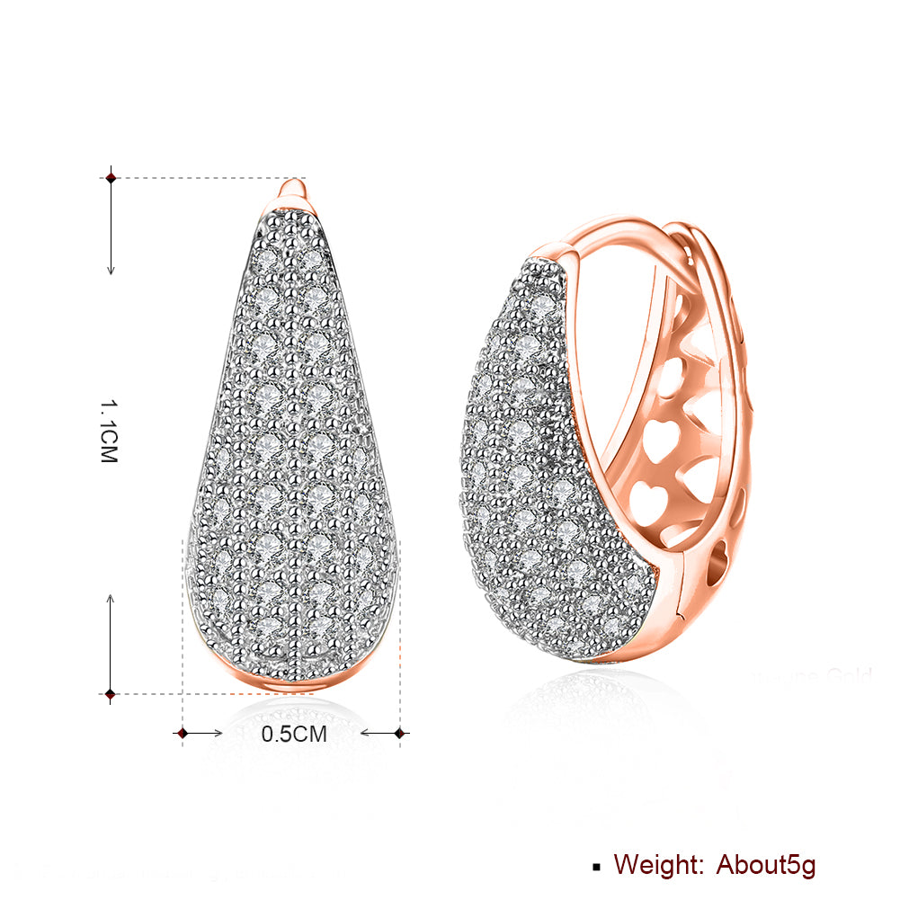 Classic teardrop huggie earrings in 18K rose gold plating, elegantly designed for comfort and style.