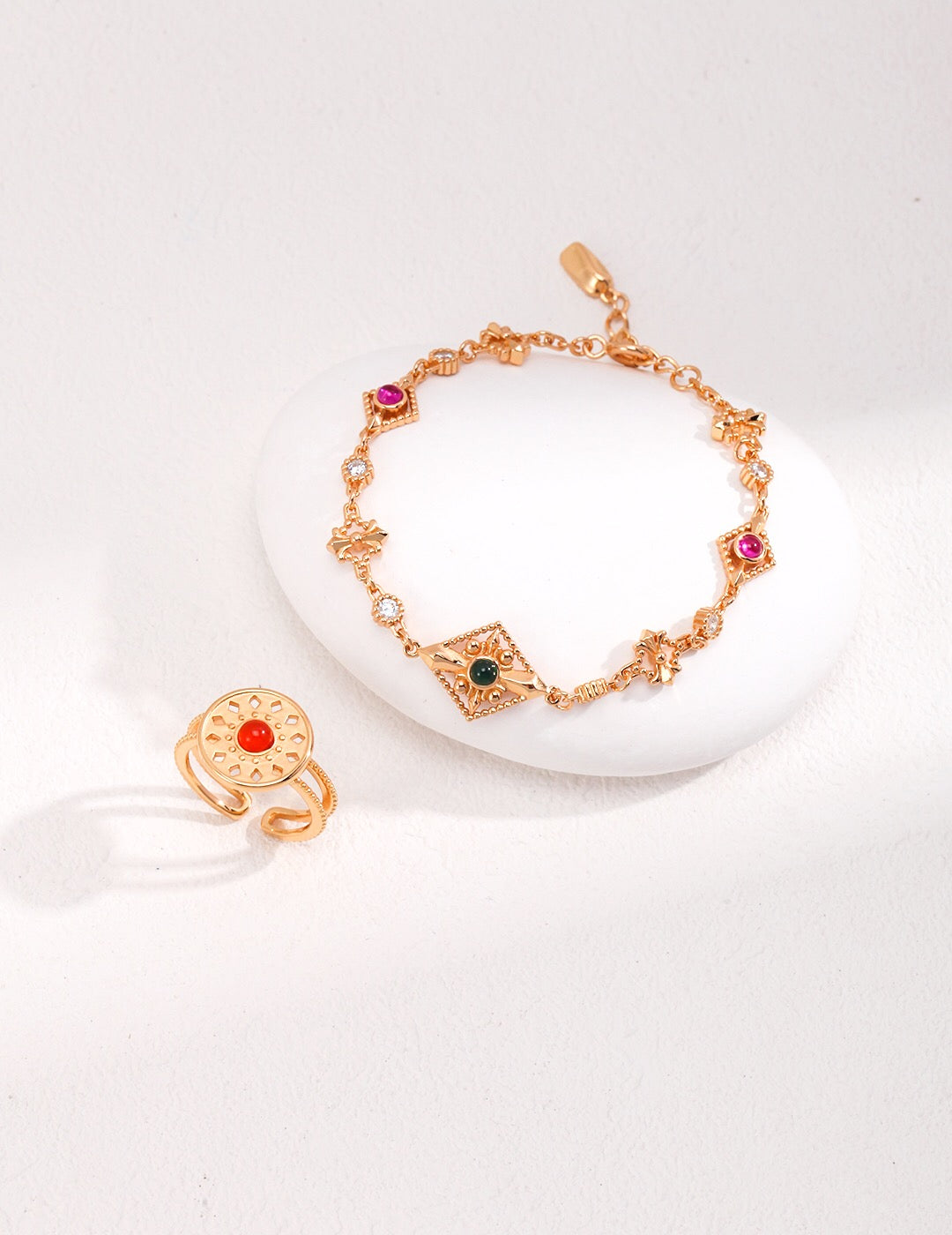 Handmade Classical Totem Red Agate Ring featuring a vibrant red agate stone set in sterling silver with gold vermeil plating.