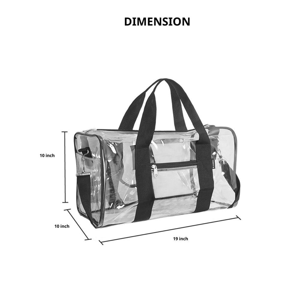 CLEAR BASIC GEAR DUFFEL BAG STANDARD, a transparent duffel bag with dual zippered compartments and adjustable shoulder strap.