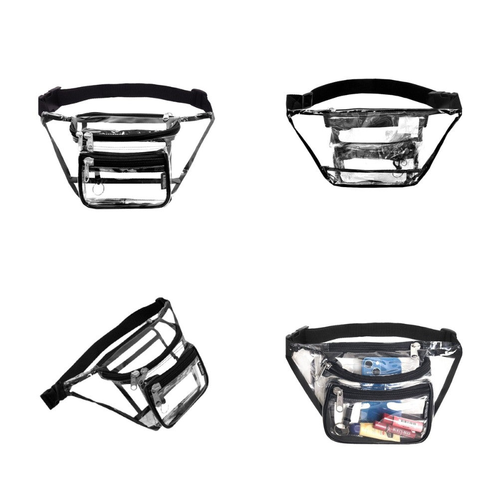 Clear Signature Waist Pack Standard with transparent design and three zippered compartments, ideal for events requiring visibility.
