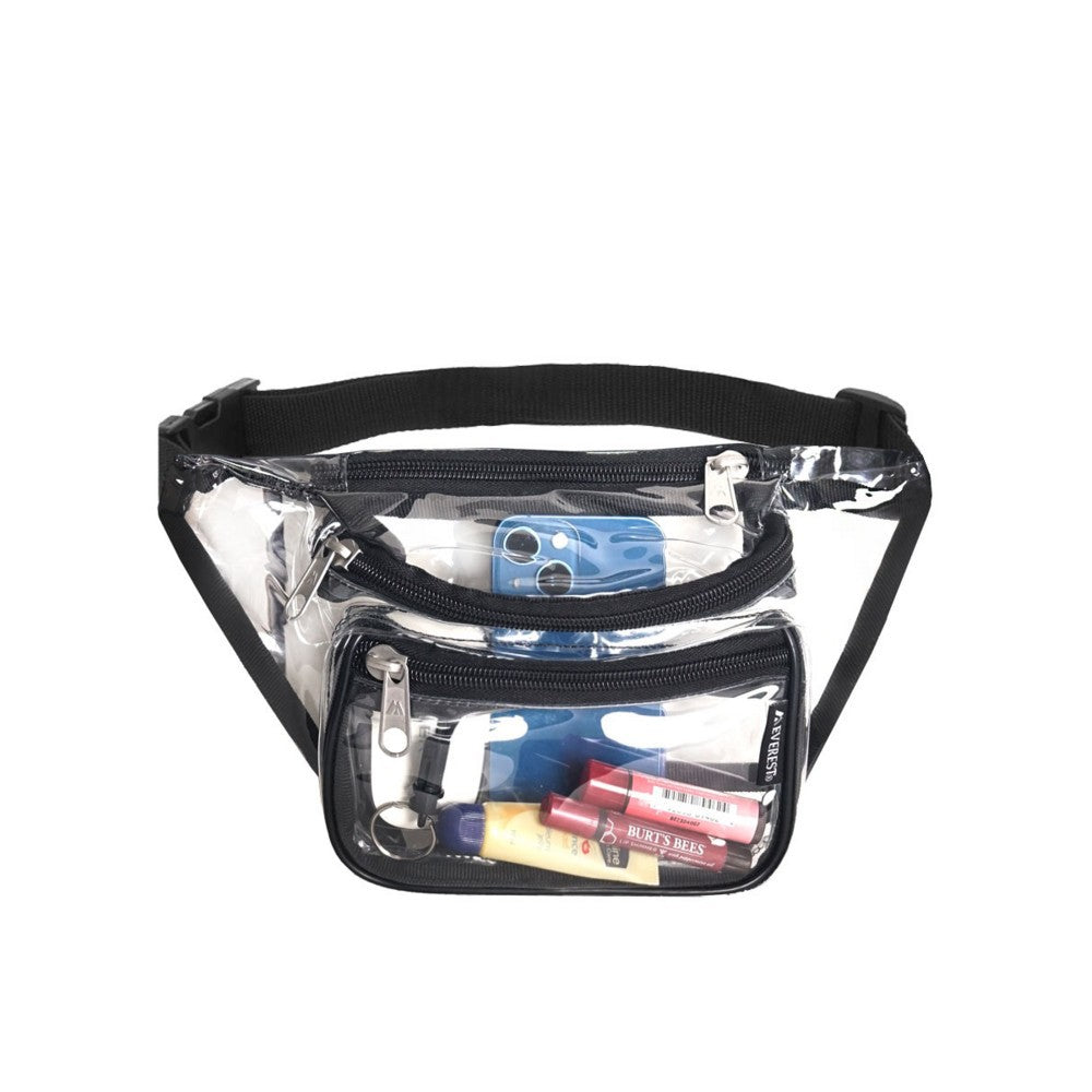 Clear Signature Waist Pack Standard with transparent design and three zippered compartments, ideal for events requiring visibility.