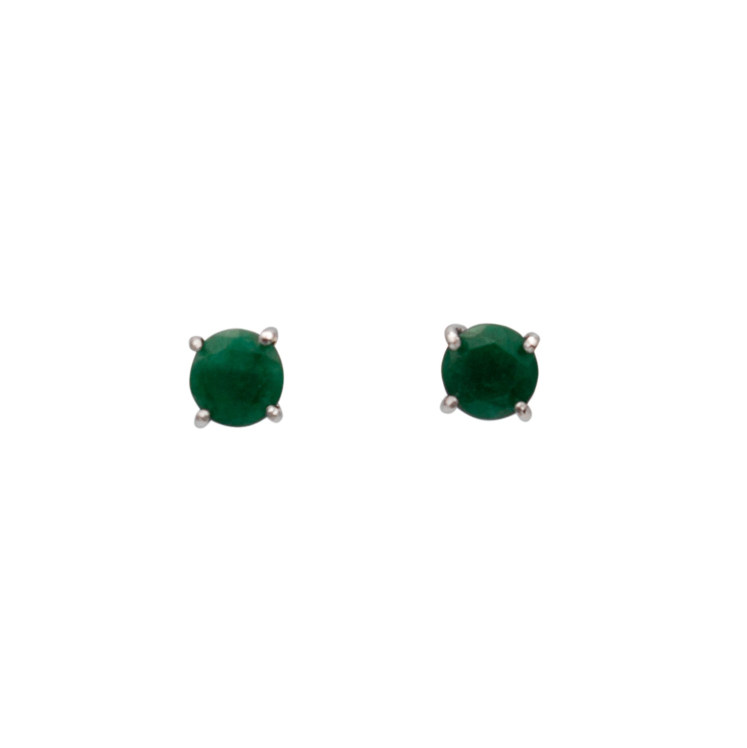 Elegant Colombian emerald stud earrings set in 925 sterling silver, featuring a secure post back style.