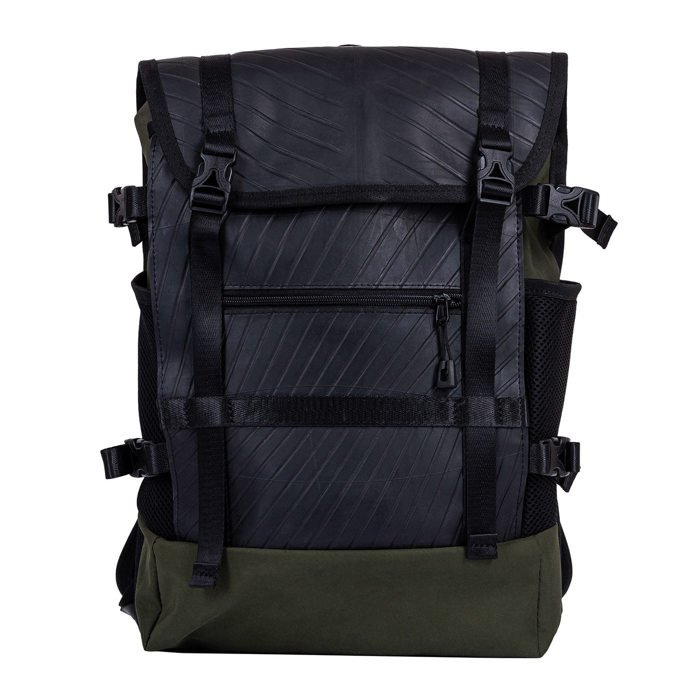 Colonel Vegan Water Resistant Backpack featuring a padded laptop compartment, made from reclaimed materials, showcasing its eco-friendly design.