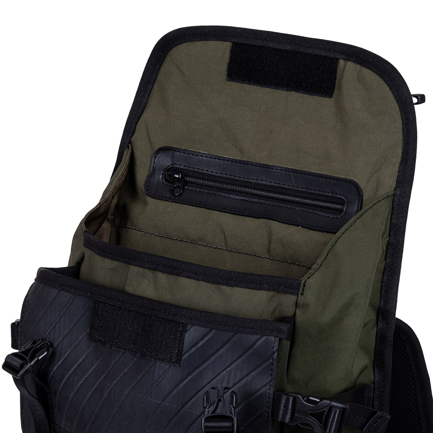 Colonel Vegan Water Resistant Backpack featuring a padded laptop compartment, made from reclaimed materials, showcasing its eco-friendly design.