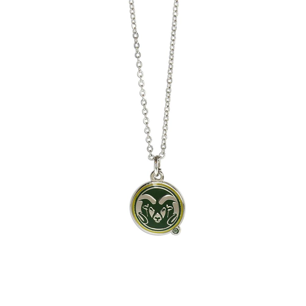 Colorado State Rams Fan Necklace featuring a silver Ram logo pendant on an adjustable chain.