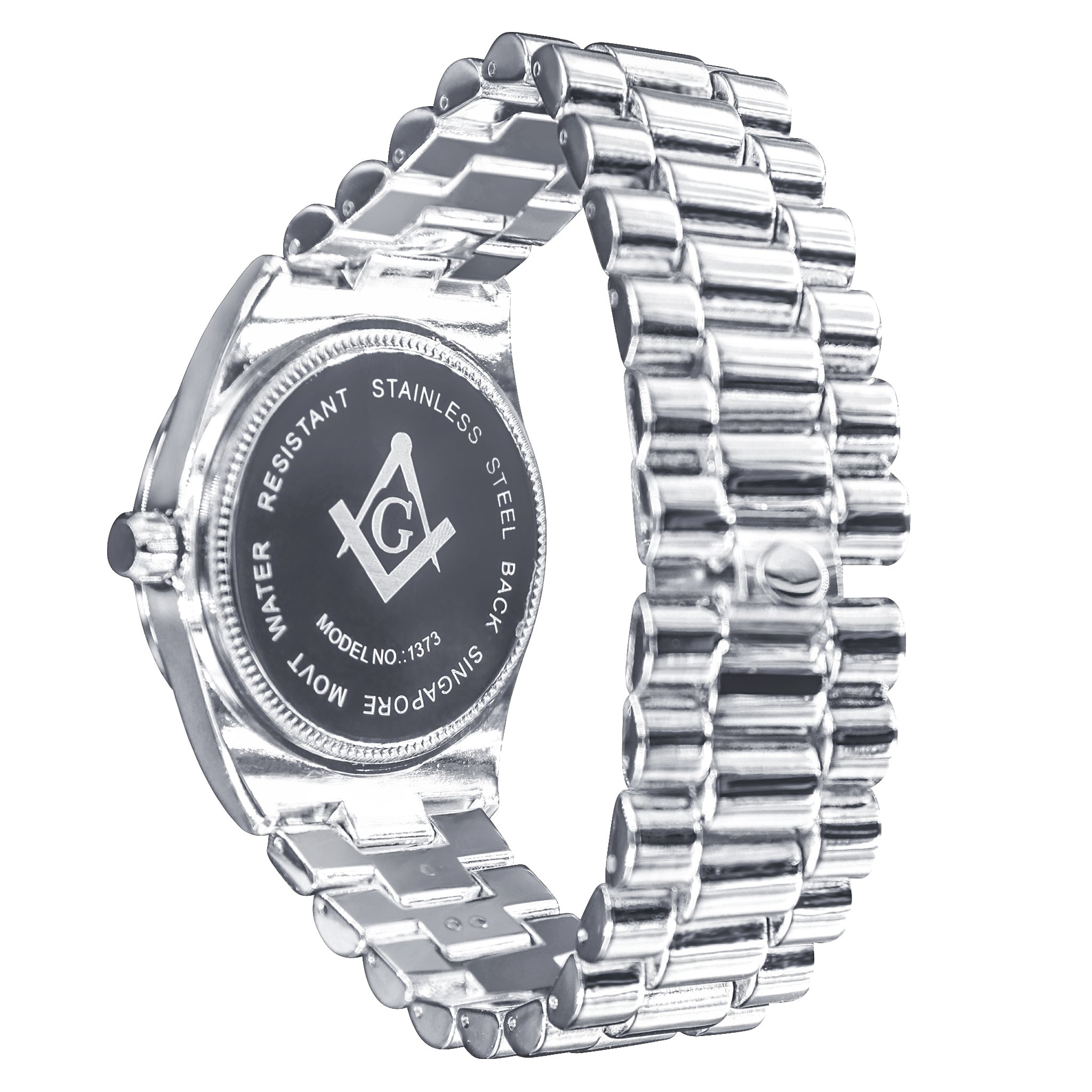 COLOSSAL MASONIC ICED METAL WATCH featuring a bling metal design, bullet indices, and a CZ stoned bracelet.