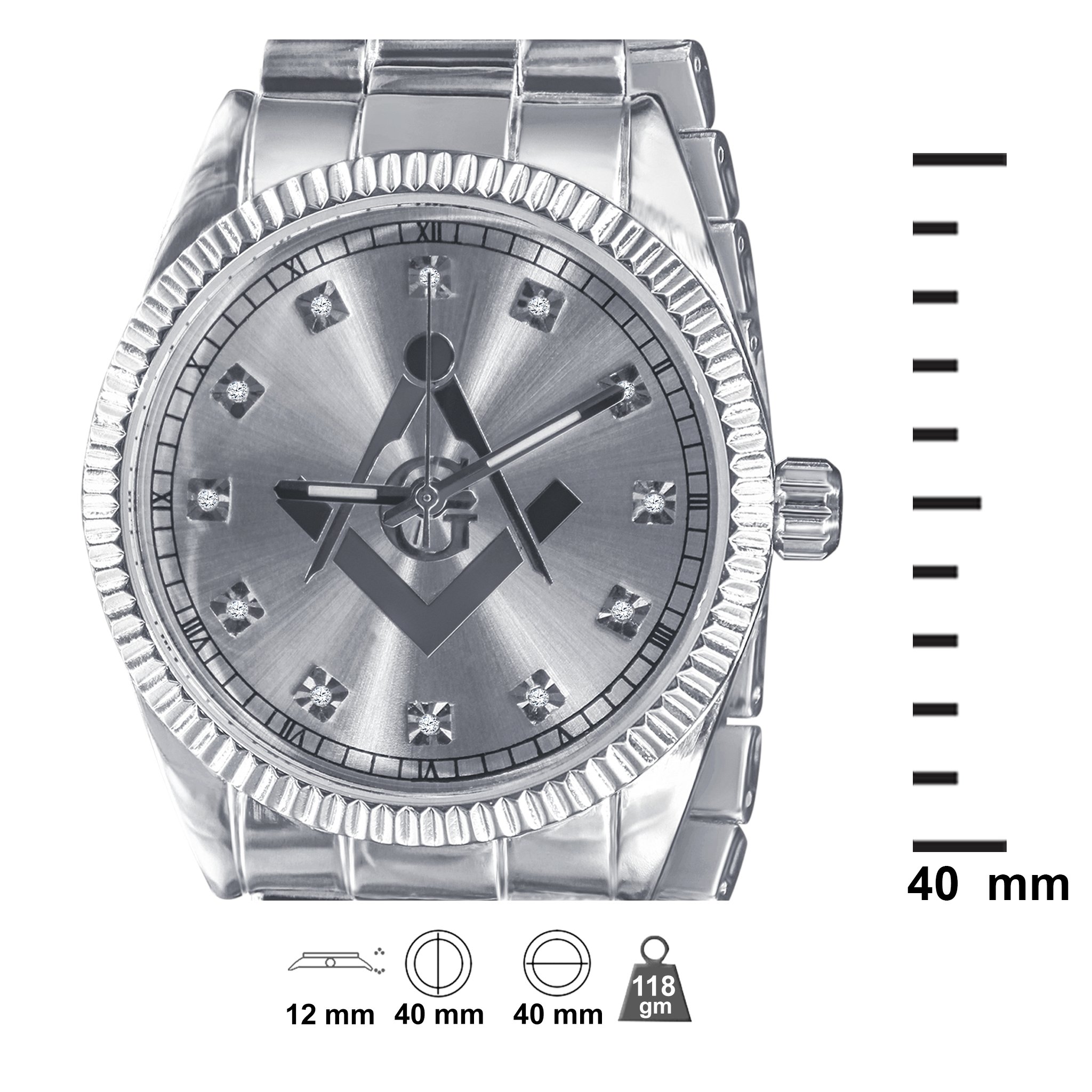 COLOSSAL MASONIC ICED METAL WATCH featuring a bling metal design, bullet indices, and a CZ stoned bracelet.