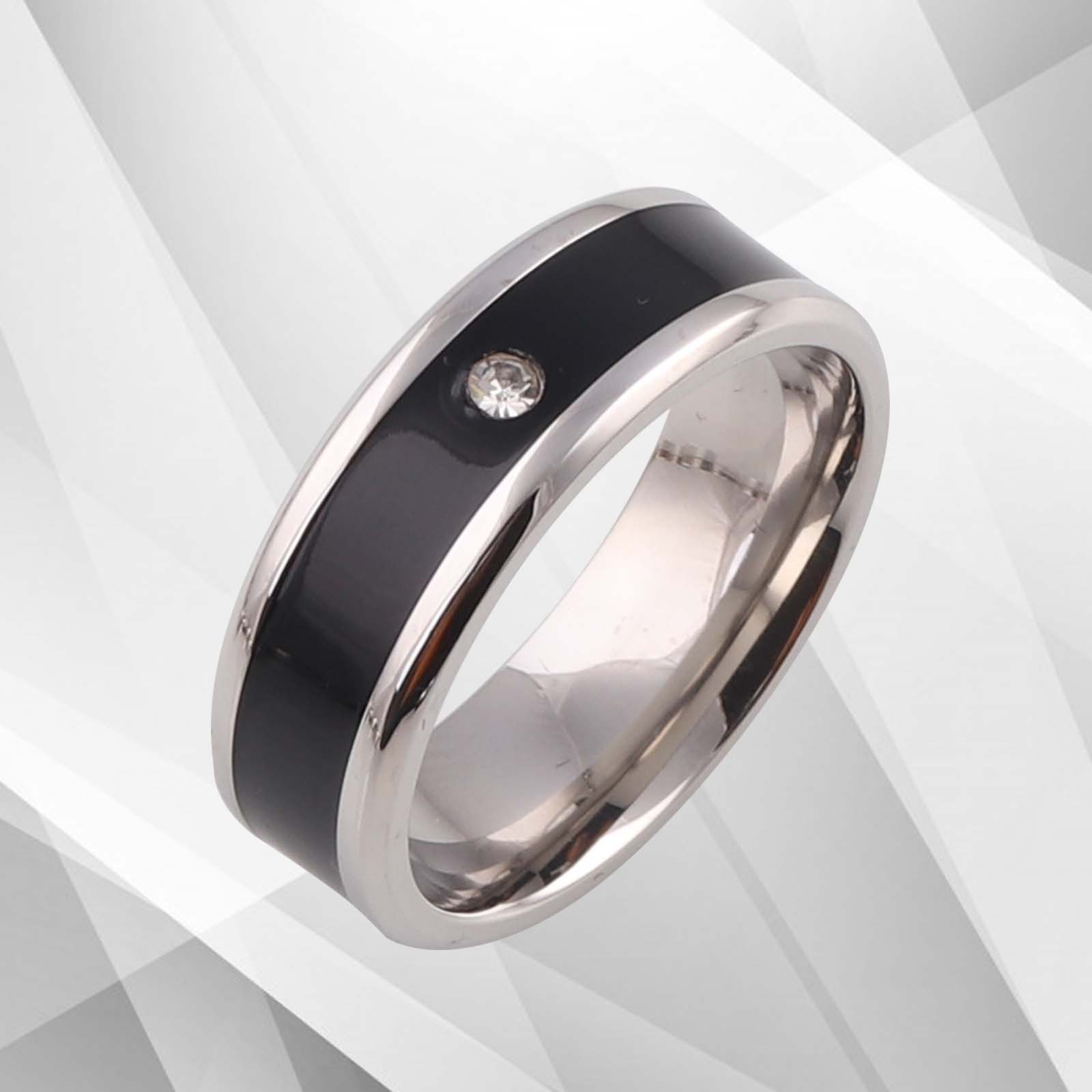 Comfort Fit Sparkling Titanium 0.35Ct CZ Diamond Wedding Engagement Ring with 18Ct white gold finish, showcasing a 7mm wide band and brilliant diamond.