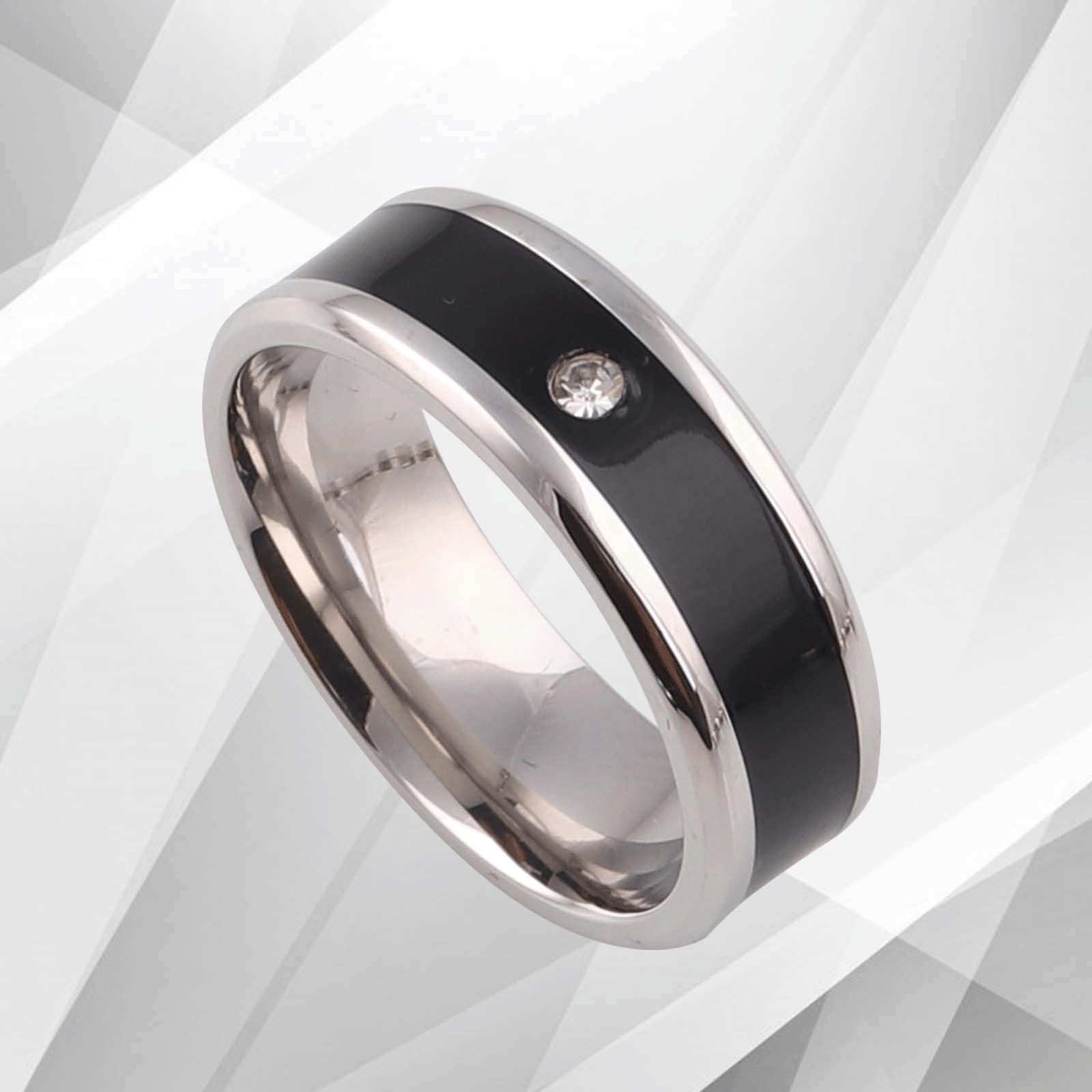 Comfort Fit Sparkling Titanium 0.35Ct CZ Diamond Wedding Engagement Ring with 18Ct white gold finish, showcasing a 7mm wide band and brilliant diamond.