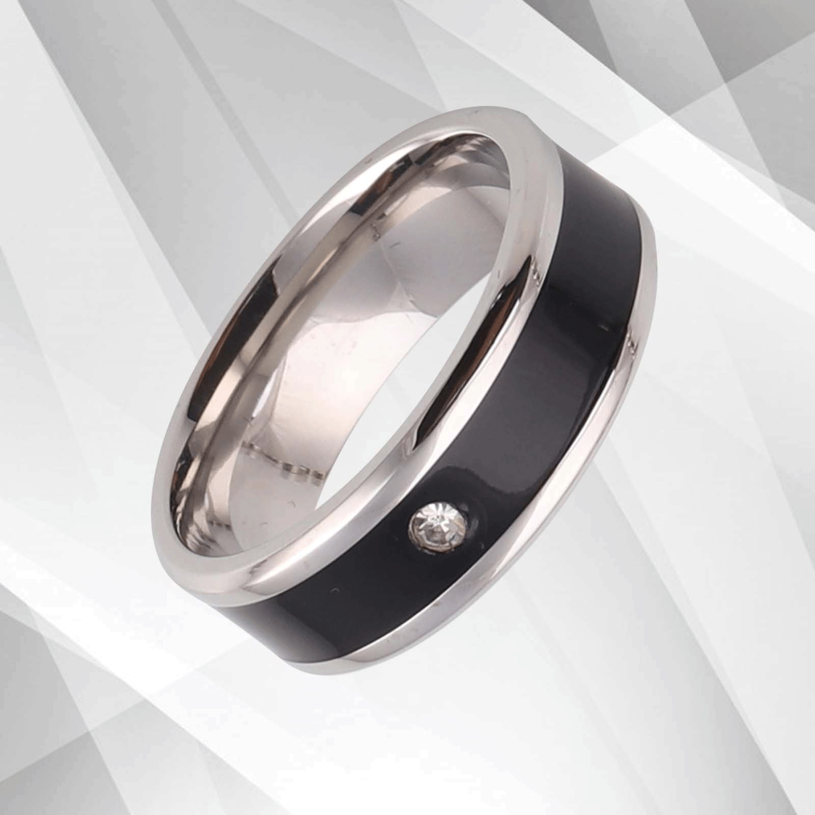 Comfort Fit Sparkling Titanium 0.35Ct CZ Diamond Wedding Engagement Ring with 18Ct white gold finish, showcasing a 7mm wide band and brilliant diamond.