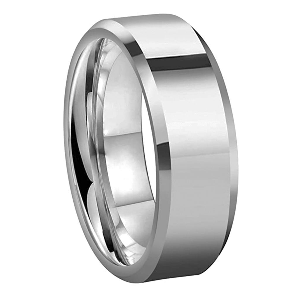 A sleek Congressional Tungsten Ring with a high polished finish, showcasing its elegant bevel edge and comfortable curved inner design.