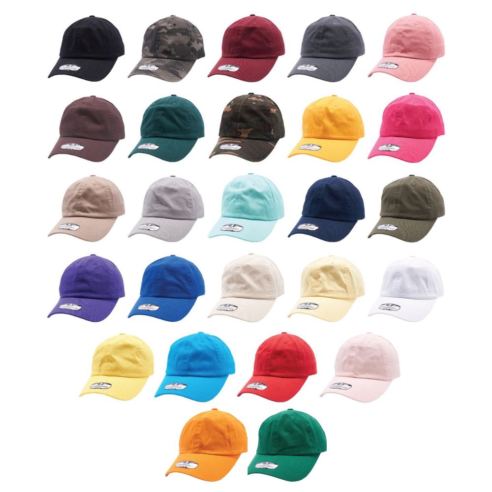 Cotton Twill Dad Hat featuring a low profile, curved visor, and antique brass buckle closure, made from 100% cotton.