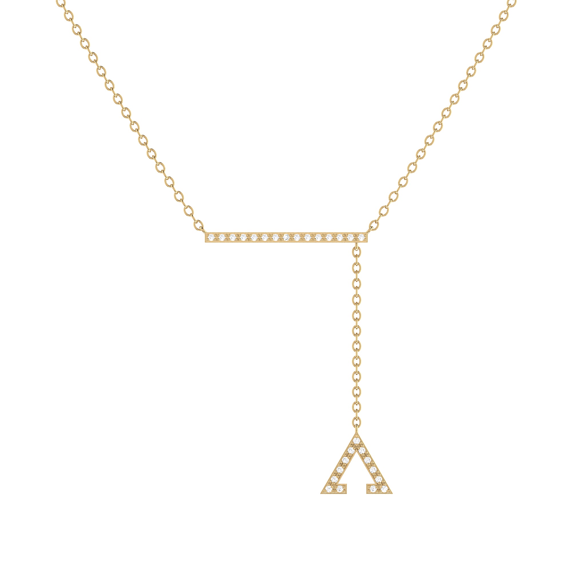 Crane Lariat Bolo Adjustable Triangle Diamond Necklace in 14K Yellow Gold Vermeil, featuring genuine diamonds and a sleek design.