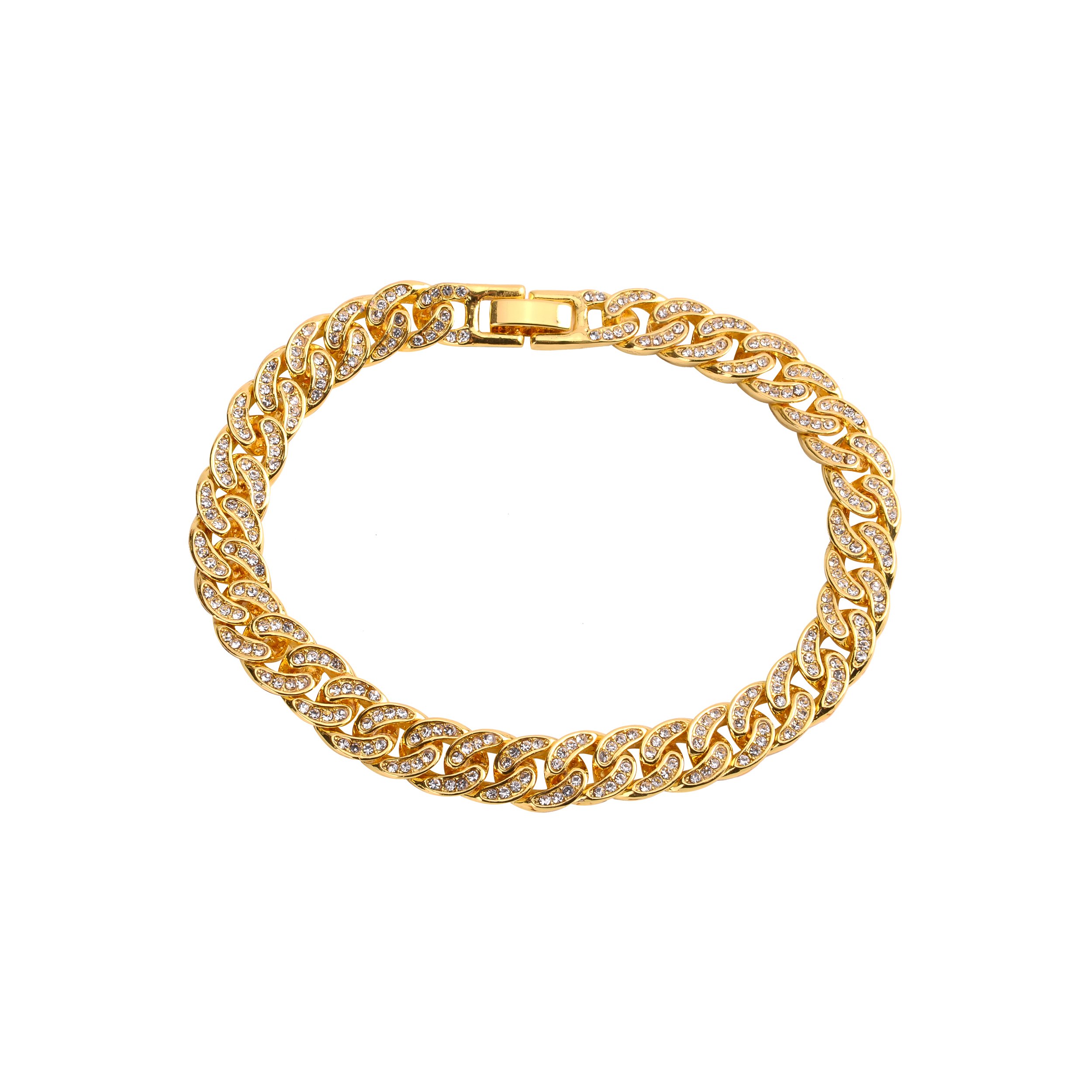 CREW BM 8 MM Cuban Bracelet featuring solid brass construction and rhinestone crystals, showcasing a bold Cuban link design.
