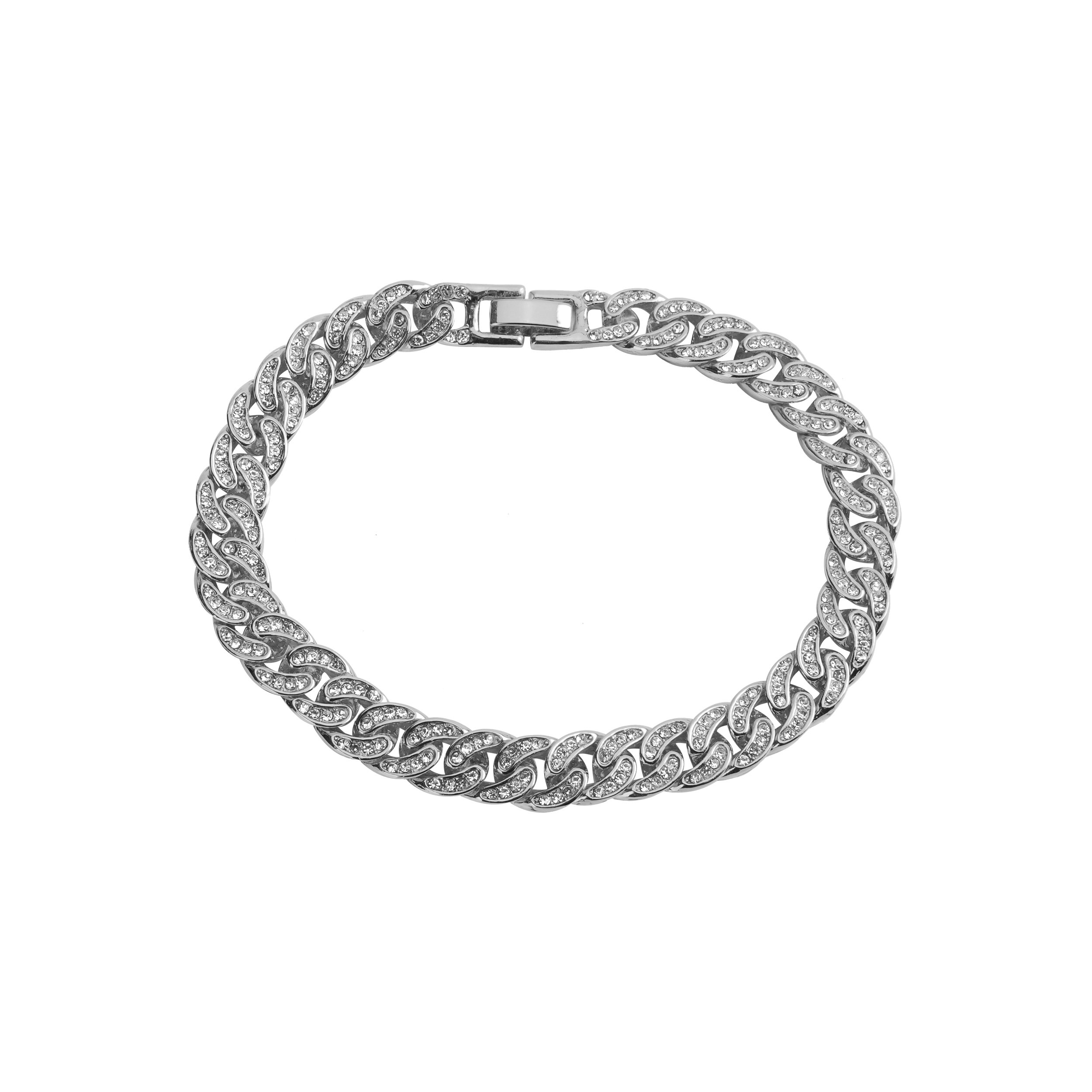 CREW BM 8 MM Cuban Bracelet featuring solid brass construction and rhinestone crystals, showcasing a bold Cuban link design.