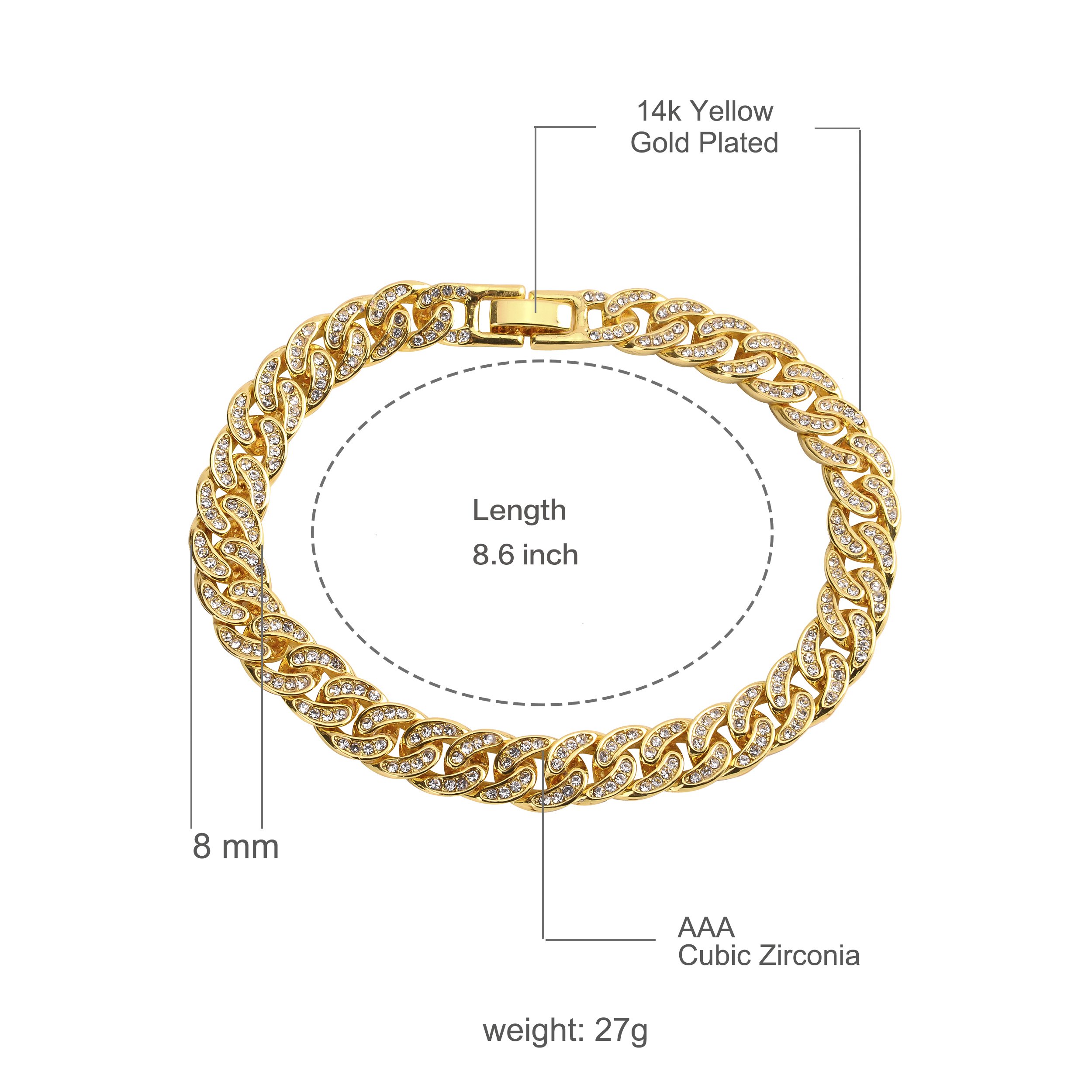 CREW BM 8 MM Cuban Bracelet featuring solid brass construction and rhinestone crystals, showcasing a bold Cuban link design.