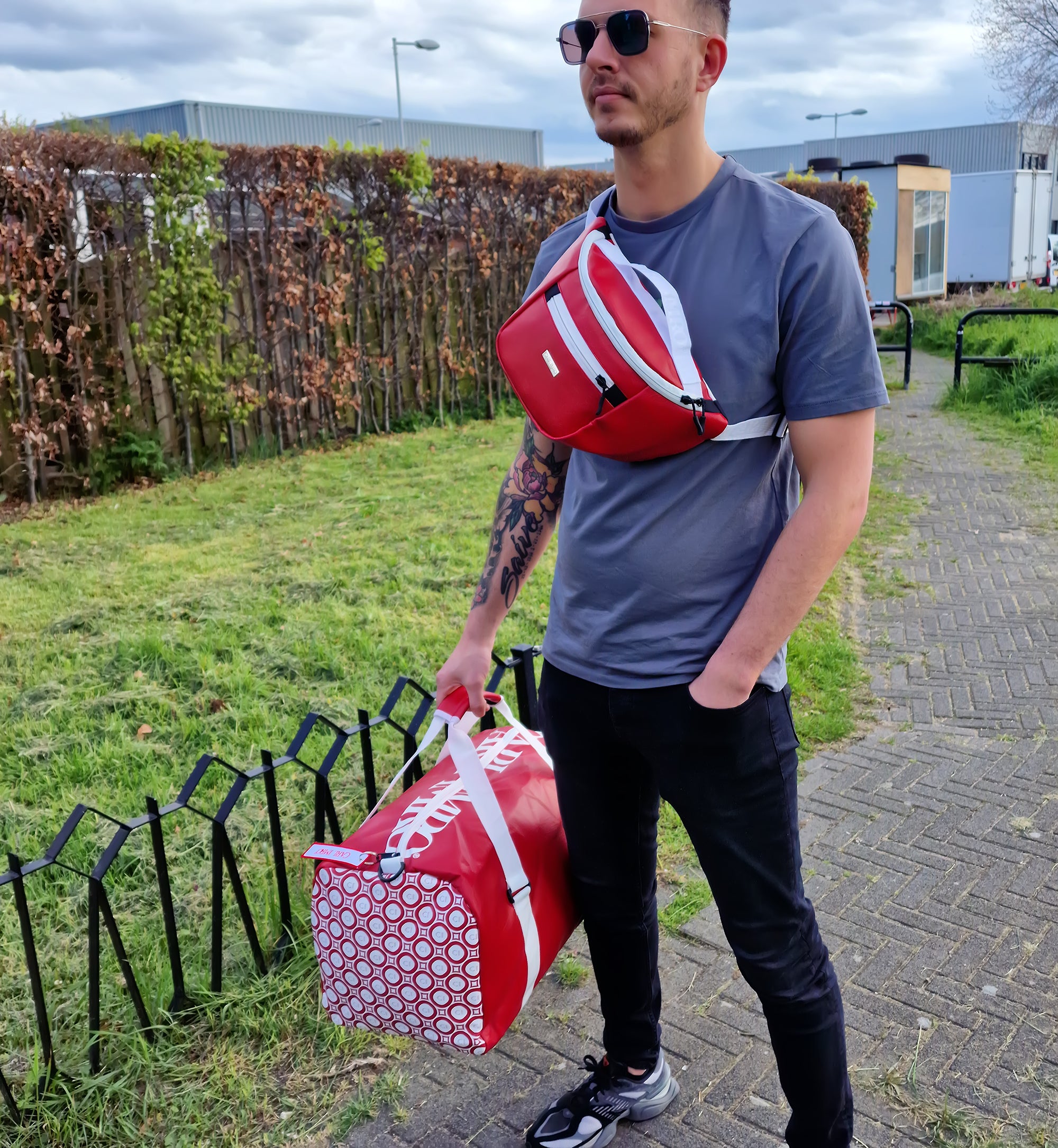 CRLi Alsa Red Fanny Bag made from zero waste PU eco leather, featuring a sleek design and adjustable strap for versatile wear.