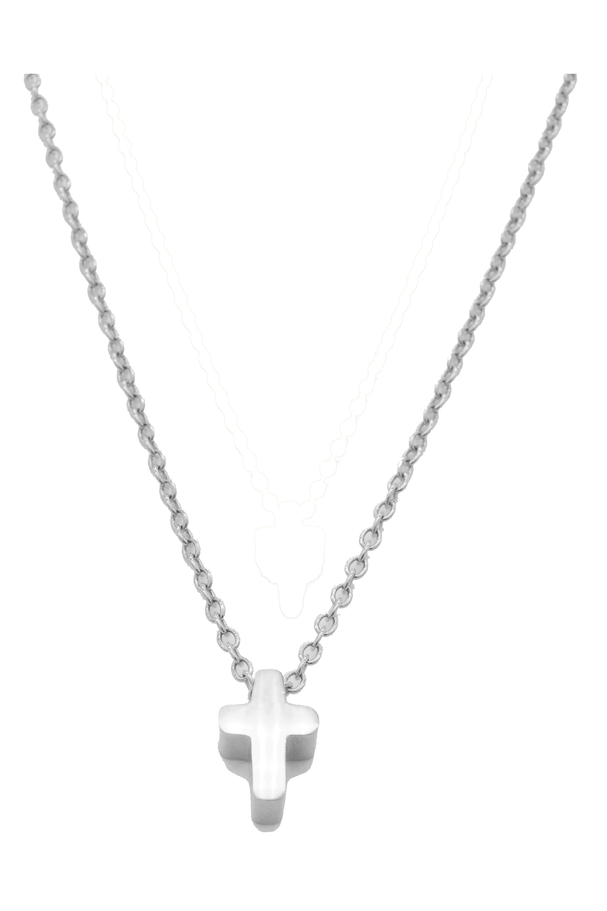 A stylish cross pendant necklace by DOBBI, made of stainless steel, showcasing its elegant design and various color options.