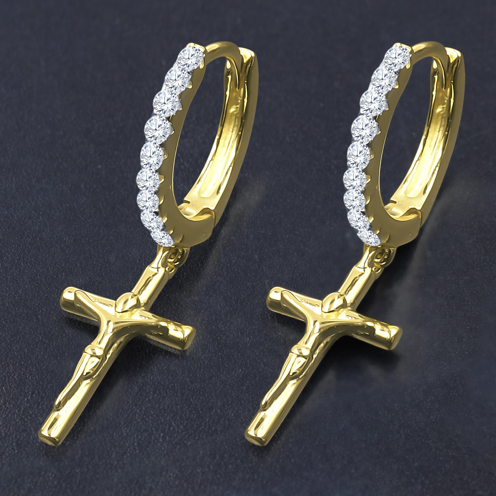 CRUCIFIXUS Silver Earrings featuring a polished cross design with cubic zircon stones, elegantly crafted from 925 sterling silver.