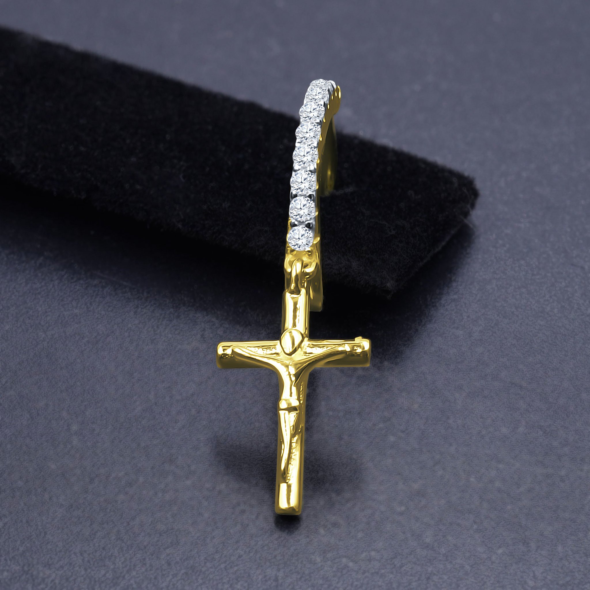 CRUCIFIXUS Silver Earrings featuring a polished cross design with cubic zircon stones, elegantly crafted from 925 sterling silver.