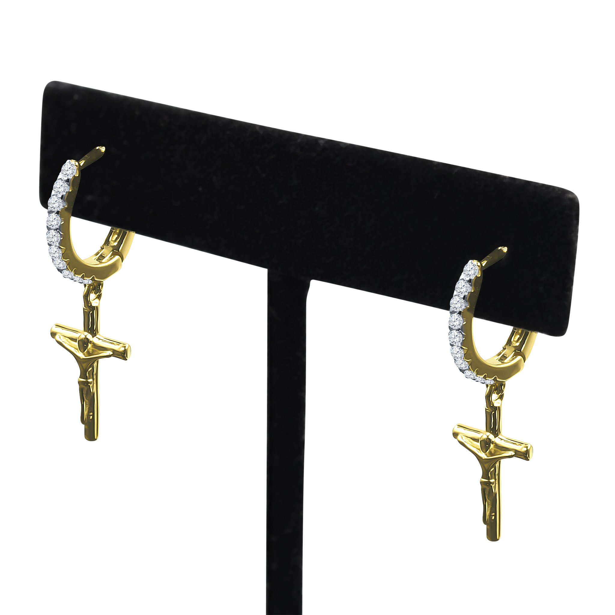 CRUCIFIXUS Silver Earrings featuring a polished cross design with cubic zircon stones, elegantly crafted from 925 sterling silver.