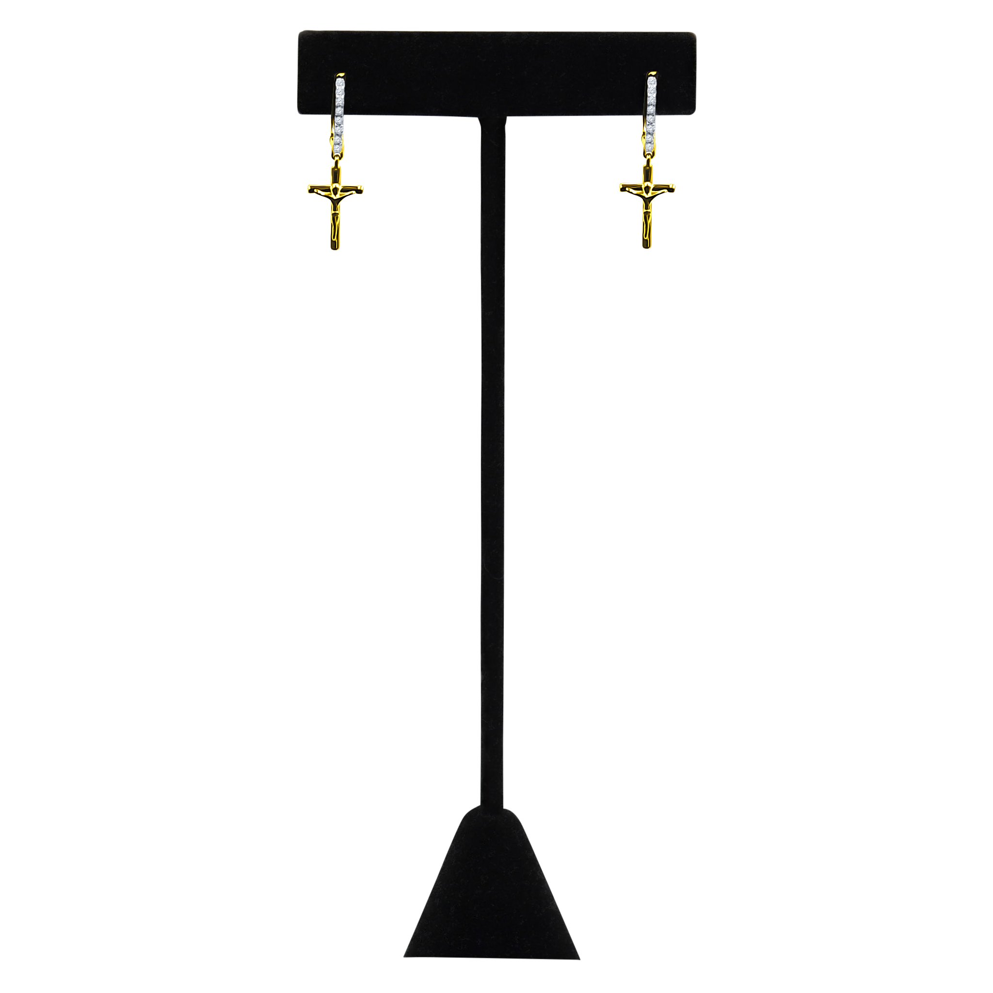 CRUCIFIXUS Silver Earrings featuring a polished cross design with cubic zircon stones, elegantly crafted from 925 sterling silver.