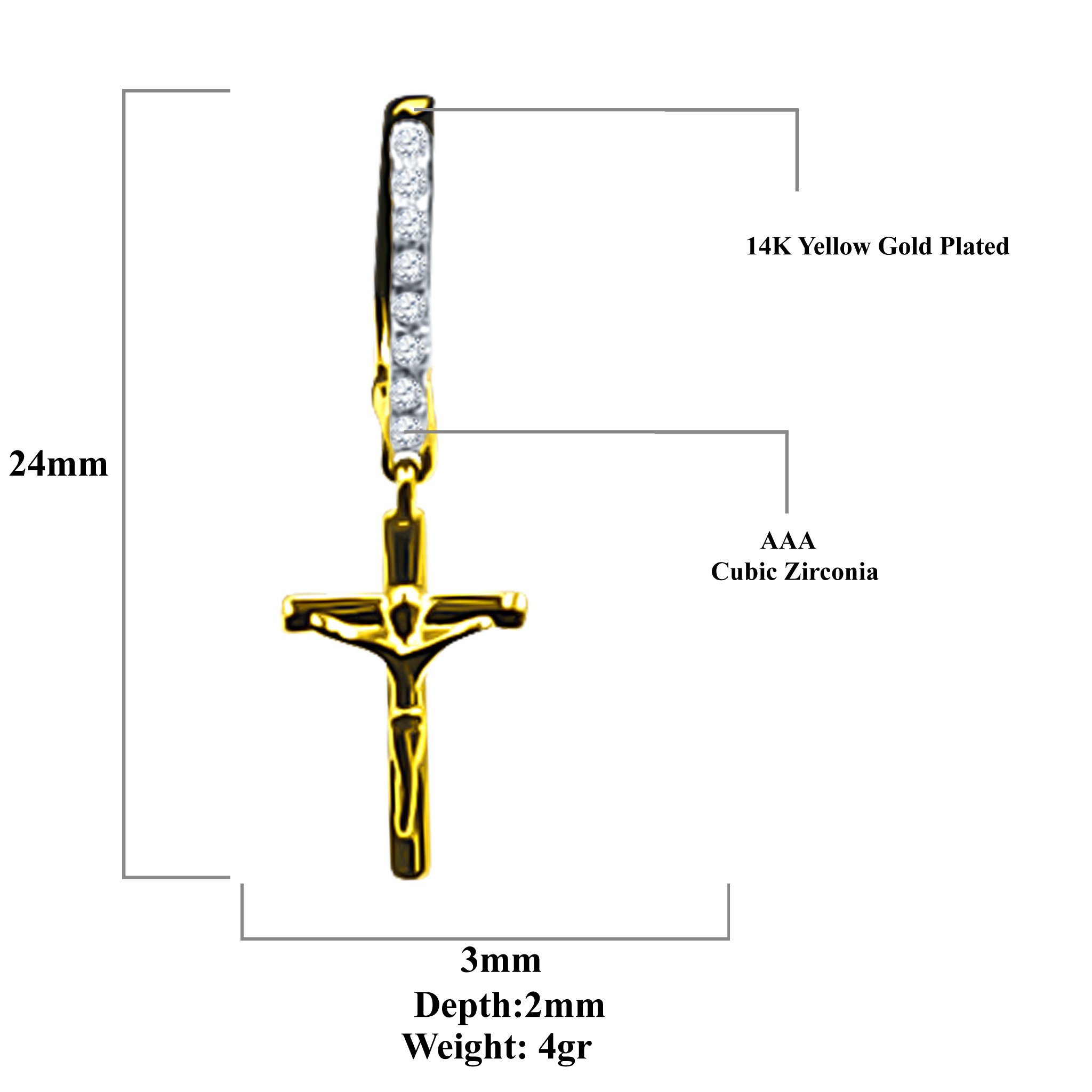 CRUCIFIXUS Silver Earrings featuring a polished cross design with cubic zircon stones, elegantly crafted from 925 sterling silver.