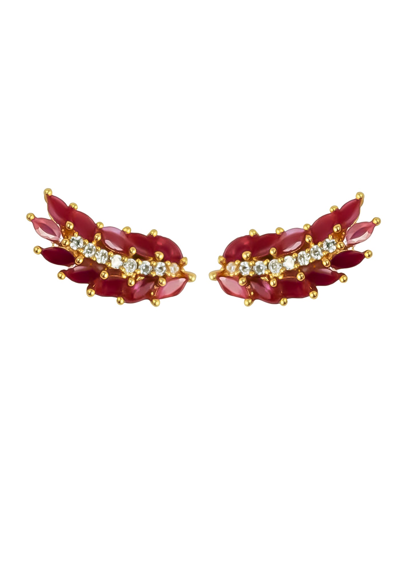 Elegant Cruise Wings Earrings featuring 18K gold plating and 19 sparkling zirconia stones, designed for sensitive ears.