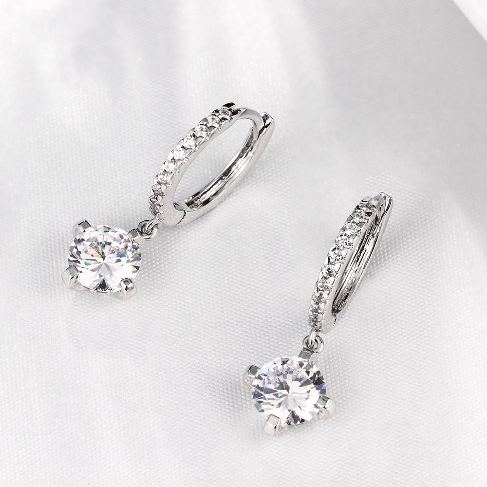 Elegant Crystal Drop Earring in White Gold Plated, featuring a stunning crystal drop and 18K gold plating, perfect for any occasion.