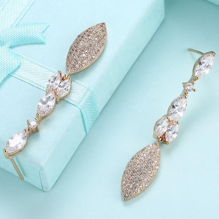 Elegant Crystal Micro-Pav'e Dangling Pear Shaped Earrings in 18K Gold, showcasing intricate detailing and sparkling crystals.