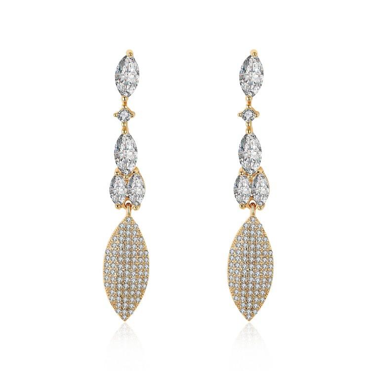Elegant Crystal Micro-Pav'e Dangling Pear Shaped Earrings in 18K Gold, showcasing intricate detailing and sparkling crystals.