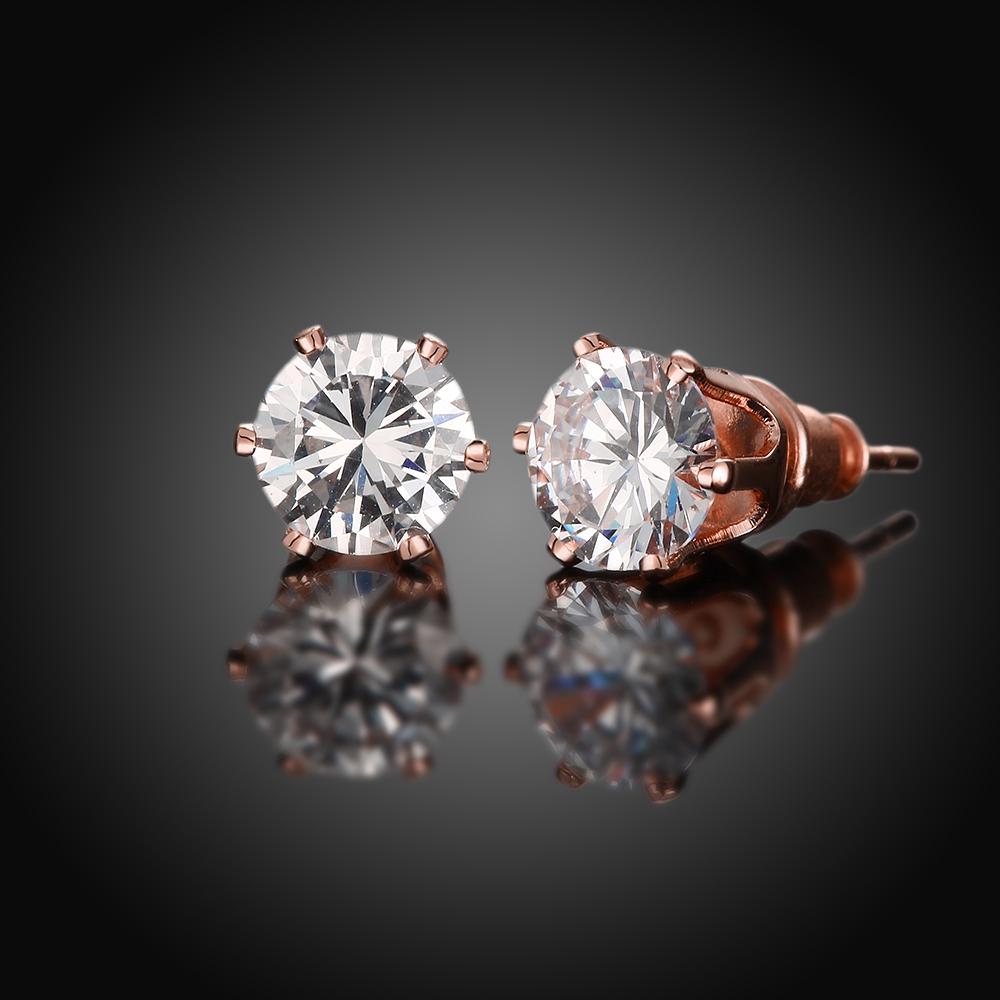Elegant Crystal Pave Stud Earring in 18K Rose Gold Plated featuring genuine crystals, showcasing a brilliant sparkle.