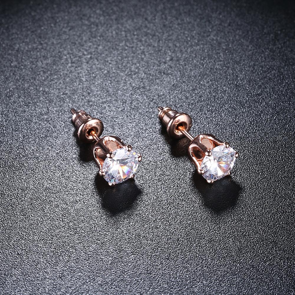 Elegant Crystal Pave Stud Earring in 18K Rose Gold Plated featuring genuine crystals, showcasing a brilliant sparkle.