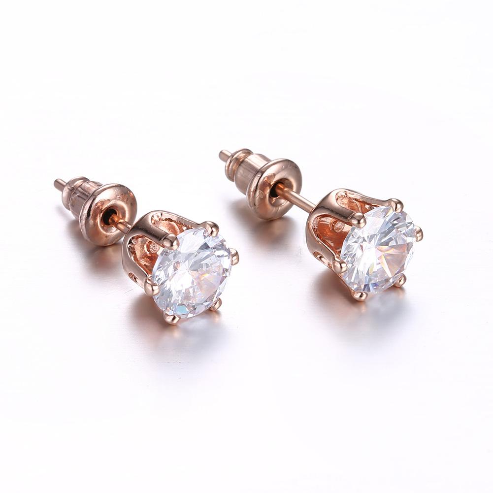 Elegant Crystal Pave Stud Earring in 18K Rose Gold Plated featuring genuine crystals, showcasing a brilliant sparkle.