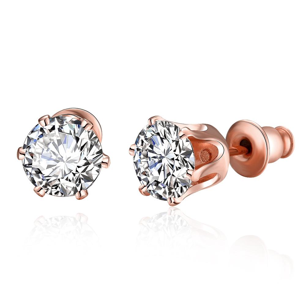 Elegant Crystal Pave Stud Earring in 18K Rose Gold Plated featuring genuine crystals, showcasing a brilliant sparkle.
